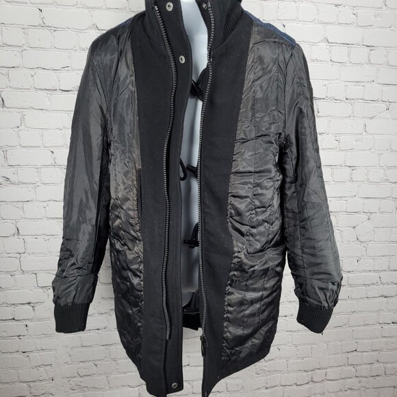 Dockers Black Wool Blend Insulated Hooded Knit Collar Toggle Zip Coat Medium M - Picture 5 of 15